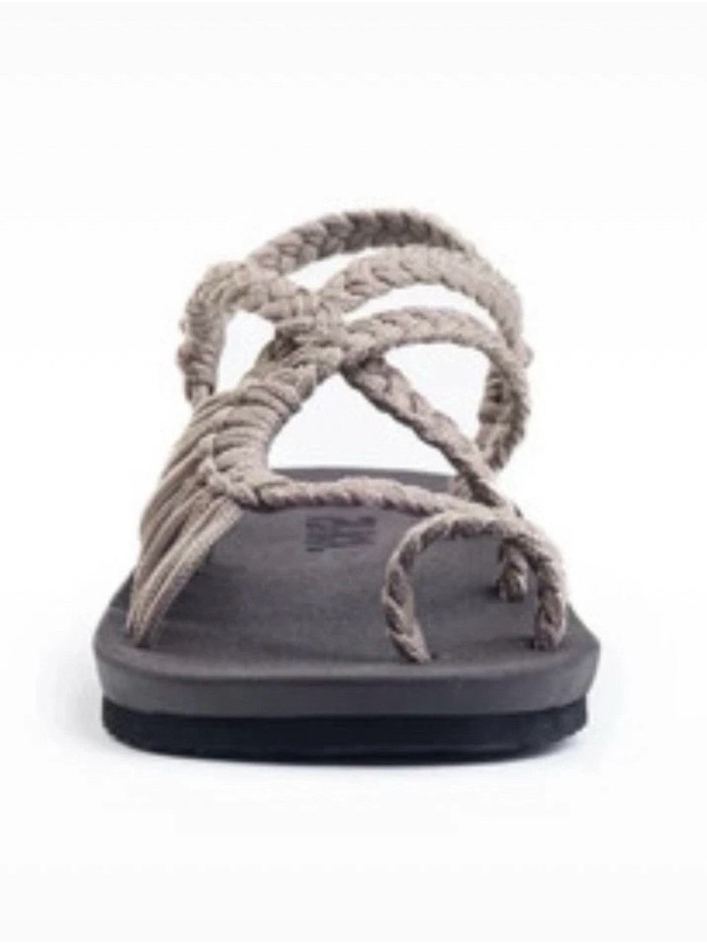 Braided Rope Toe-Loop Slide Sandals in Taupe